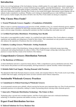 Choose Pitco Foods as Your Trusted Food Supply Chain Partner