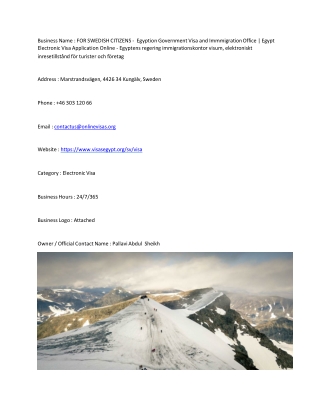 FOR SWEDISH CITIZENS -  Egyption Government Visa and Immmigration Office | Egypt