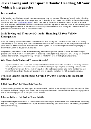 Javis Towing and Transport Orlando Handling All Your Vehicle Emergencies