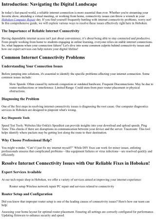 Resolve Internet Connectivity Issues with Our Reliable Fixes in Hoboken!