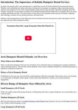 Taking a Closer Look at Javis' Dumpster Rental Services in Orlando
