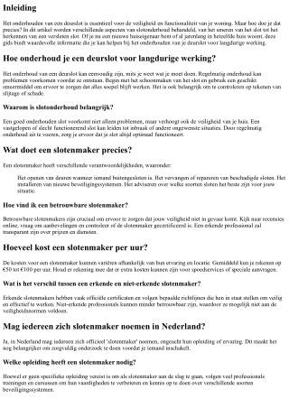 Hoe onderhoud je een deurslot voor langdurige werking?