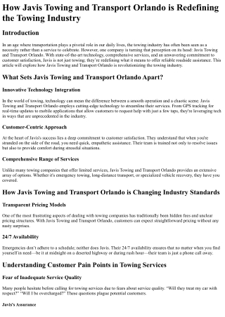 How Javis Towing and Transport Orlando is Redefining the Towing Industry
