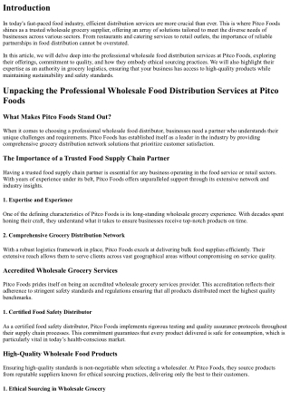 Unpacking the Professional Wholesale Food Distribution Services at Pitco Foods