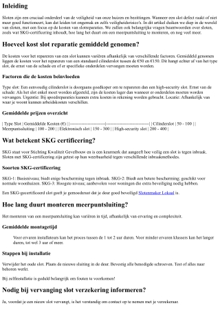 Hoeveel kost slot reparatie gemiddeld genomen?