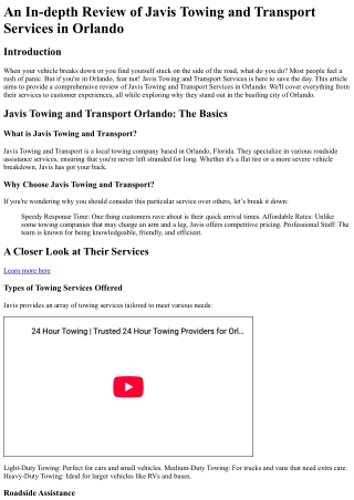 An In-depth Review of Javis Towing and Transport Services in Orlando