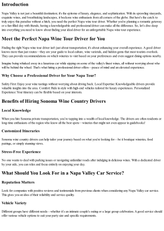 Meet the Perfect Napa Wine Tour Driver for You