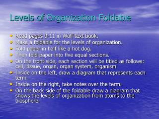 Levels of Organization Foldable