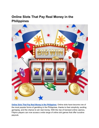 Online Slots That Pay Real Money in the Philippines