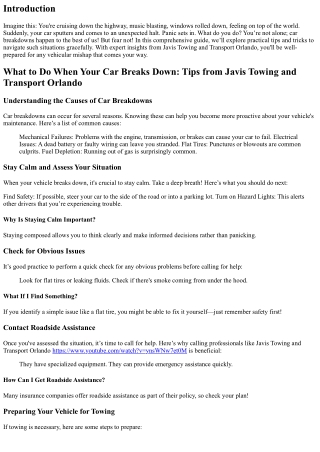 What to Do When Your Car Breaks Down: Tips from Javis Towing and Transport Orlan