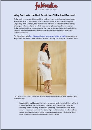 Why Cotton is the Best Fabric for Chikankari Dresses?