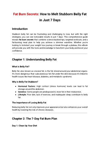 Fat Burn Secrets: How to Melt Stubborn Belly Fat in Just 7 Days