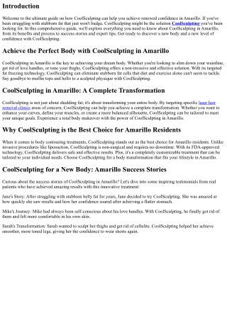 Renewed Confidence Through CoolSculpting: An Amarillo Guide
