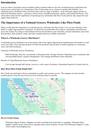 The Importance of a National Grocery Wholesaler Like Pitco Foods