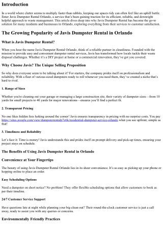 The Growing Popularity of Javis Dumpster Rental in Orlando