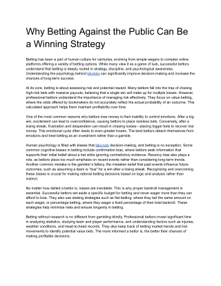 Why Betting Against the Public Can Be a Winning Strategy