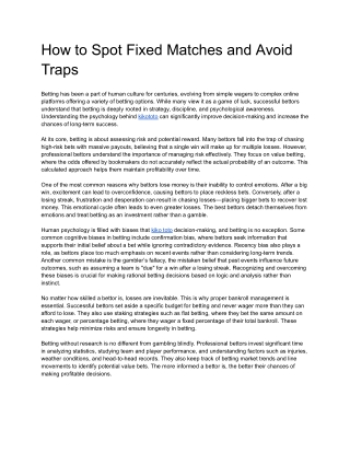 How to Spot Fixed Matches and Avoid Traps