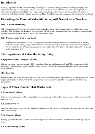 Unleashing the Power of Video Marketing with Social Cali of San Jose