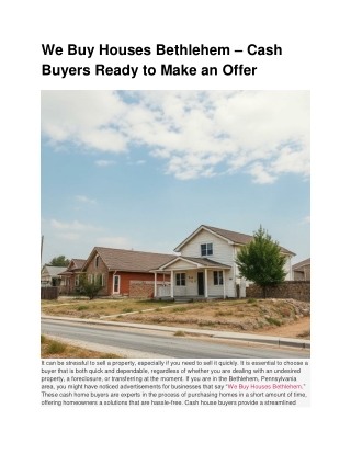 We Buy Houses Bethlehem – Cash Buyers Ready to Make an Offer