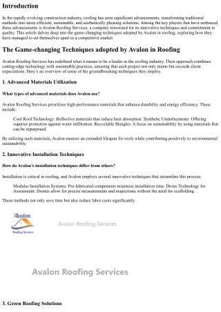 The Game-changing Techniques adopted by Avalon in Roofing