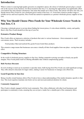 Why You Should Choose Pitco Foods for Your Wholesale Grocer Needs in San Jose, C