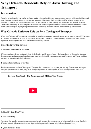 Why Orlando Residents Rely on Javis Towing and Transport