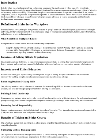 Essential Skills Gained from Taking an Ethics Course
