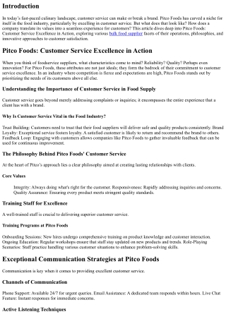 Pitco Foods: Customer Service Excellence in Action