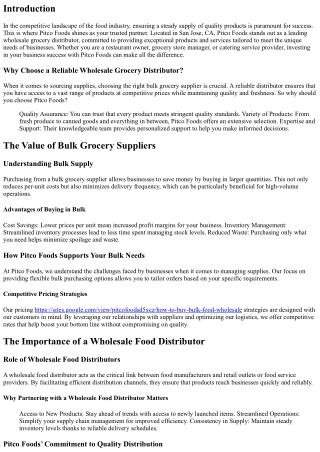 Invest in Your Business Success with Pitco Foods: The Go-To Wholesale Grocery Di