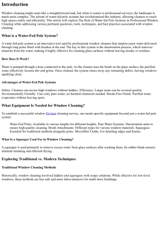 The Role of Water-fed Pole Systems in Professional Window Cleaning