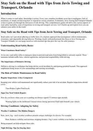 Stay Safe on the Road with Tips from Javis Towing and Transport, Orlando