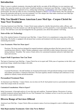 Why You Should Choose American Laser Med Spa - Corpus Christi for Your Next Trea