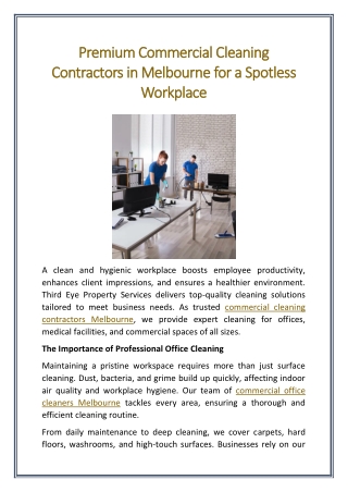 Premium Commercial Cleaning Contractors in Melbourne for a Spotless Workplace