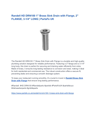 Randell HD DRN100 1_ Brass Sink Drain with Flange, 2_ FLANGE, 3-1_4_ LONG _ PartsFe UK
