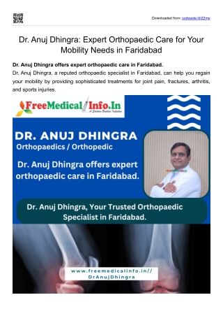 Dr. Anuj Dhingra Expert Orthopaedic Care for Your Mobility Needs in Faridabad