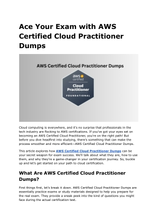 Ace Your Exam with AWS Certified Cloud Practitioner Dumps