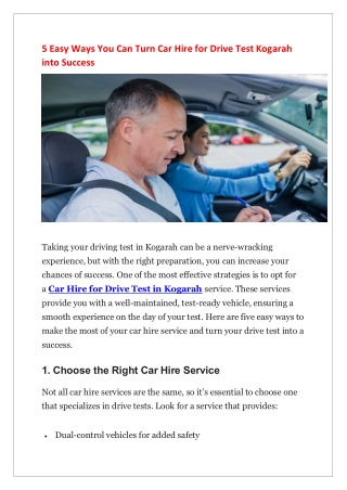 5 Easy Ways You Can Turn Car Hire for Drive Test Kogarah into Success