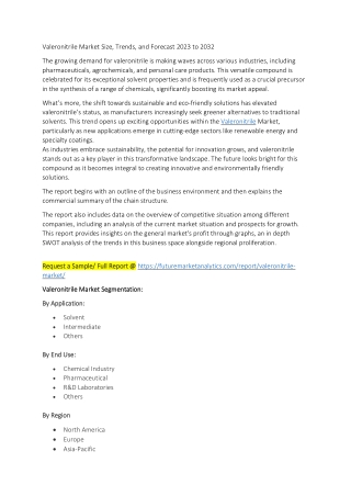 Valeronitrile Market Size, Trends, and Forecast 2023 to 2032