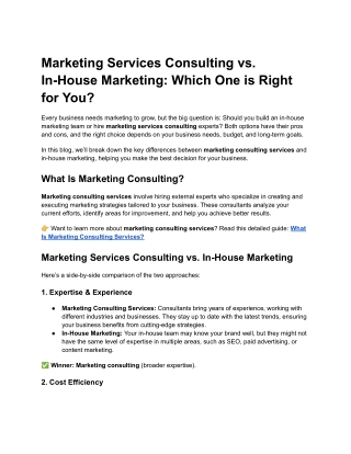 Marketing Services Consulting vs. In-House Marketing: Which One is Right for You