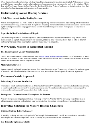 What Makes Avalon the Top Choice for Residential Roofing Projects?
