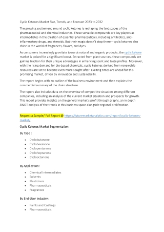 Cyclic Ketones Market Size, Trends, and Forecast 2023 to 2032