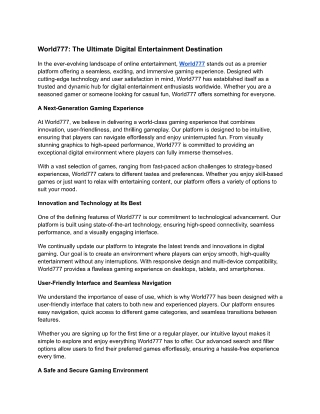 World777 – Your Gateway to Digital Entertainment