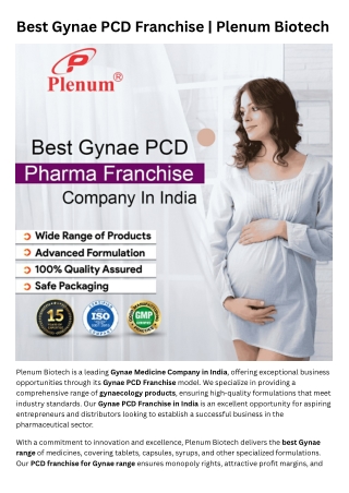 Gynae PCD Franchise | Plenum Biotech