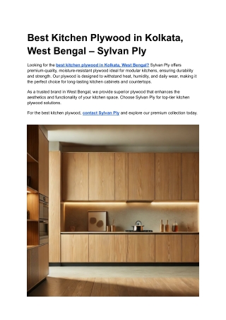 Best Kitchen Plywood in Kolkata, West Bengal – Sylvan Ply