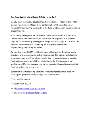 INTERNATIONAL FOOD SAFETY TRAININGS IN KERALA