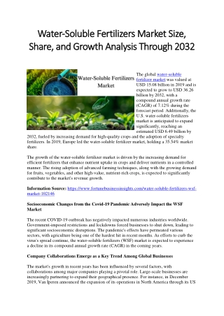 Water-Soluble Fertilizers Market Size, Share, Growth and Trends to 2032