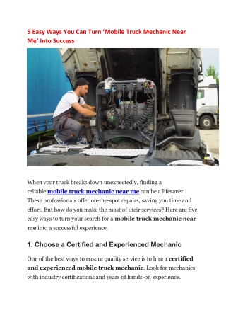 5 Easy Ways You Can Turn ‘Mobile Truck Mechanic Near Me’ Into Success