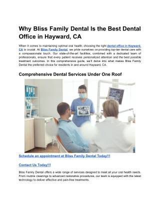 Why Bliss Family Dental Is the Best Dental Office in Hayward, CA