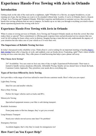 Experience Hassle-Free Towing with Javis in Orlando