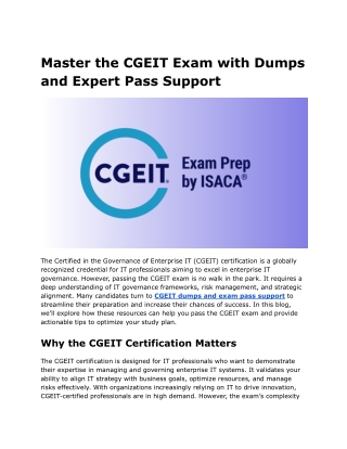 Master the CGEIT Exam with Dumps and Expert Pass Support